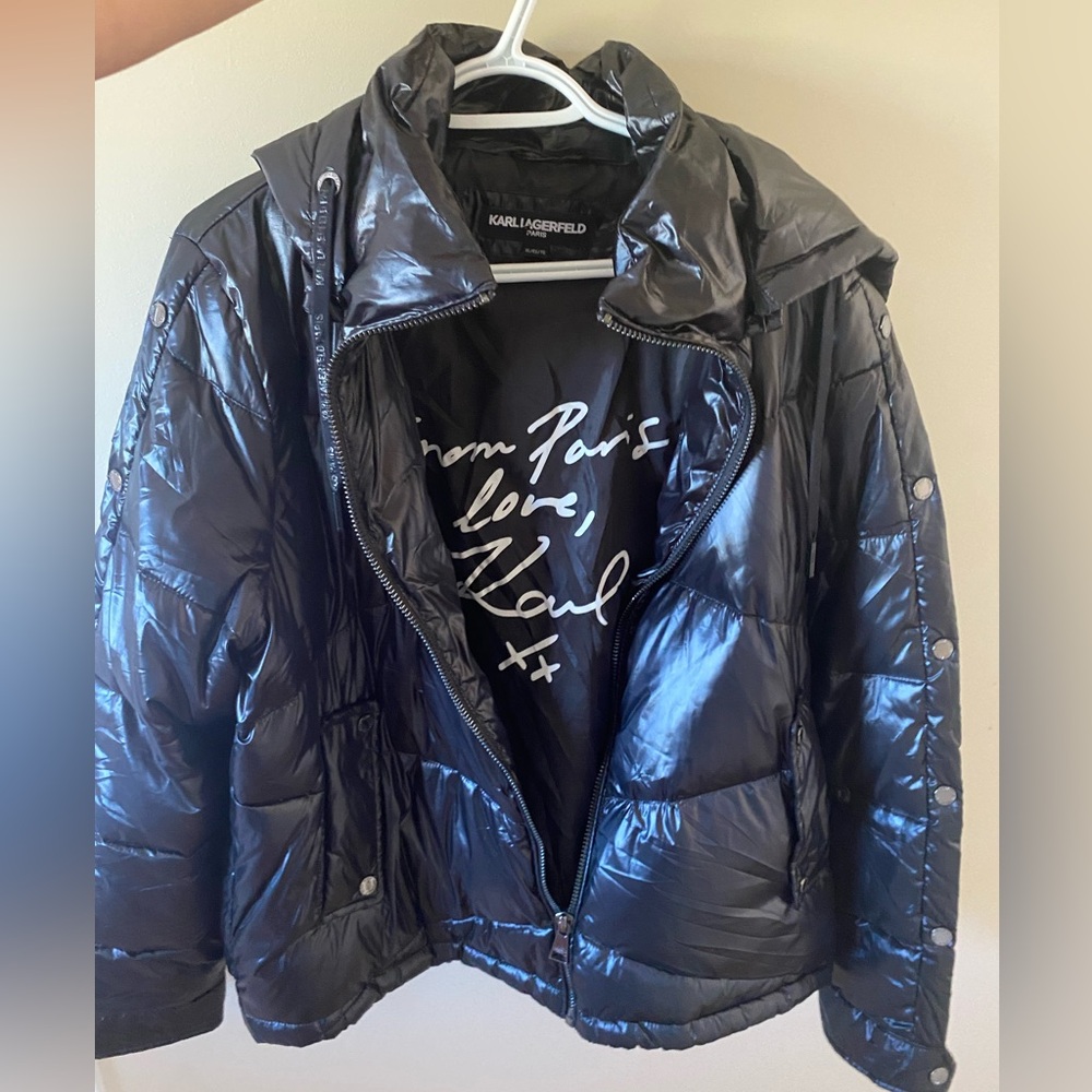 Karl Lagerfeld Shiny Black Puffer Jacket